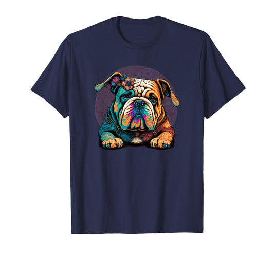 Funny Bulldog Dog Hippie T-Shirt