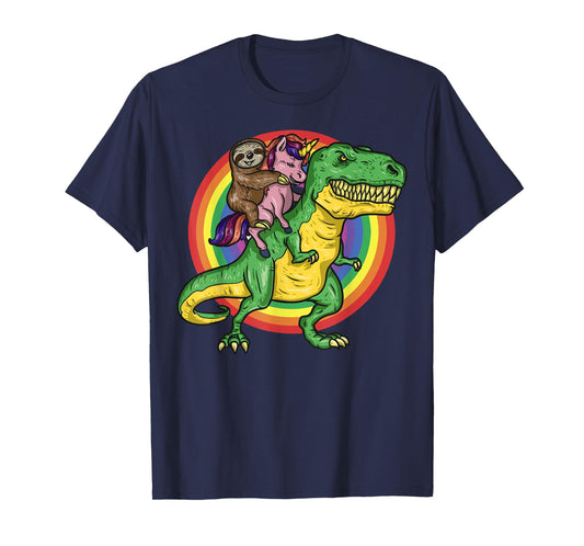 Sloth Unicorn Riding Trex Dinosaur Animal Lover Kids Gift T-Shirt