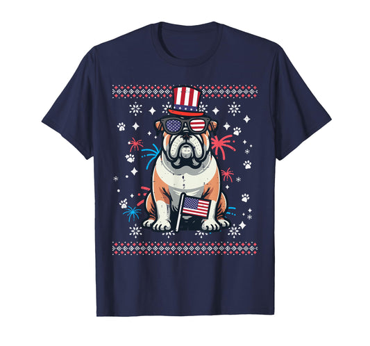 4th Of July Dog English Bulldog American Men Women Kids T-Shirt