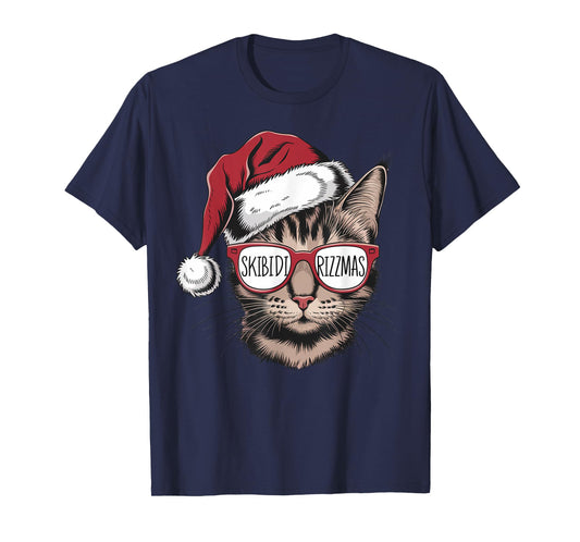 Cat Sunglasses Skibidi Rizzmas Christmas Rizz Santa Claus Men Women Kids T-Shirt