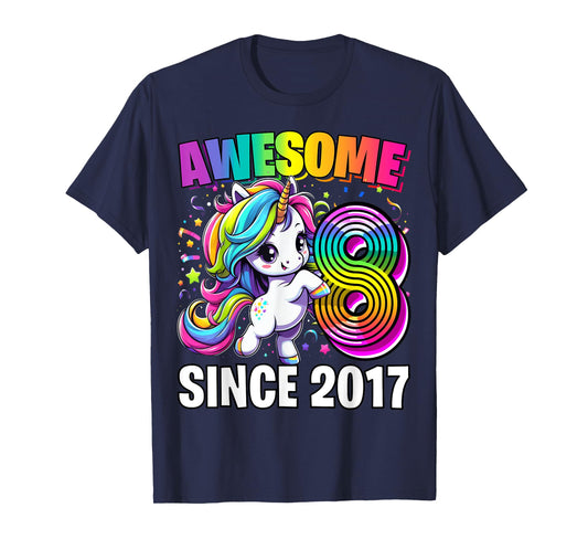 Unicorn 8th Birthday 8 Year Old Unicorn Party Girls Outfit T-Shirt