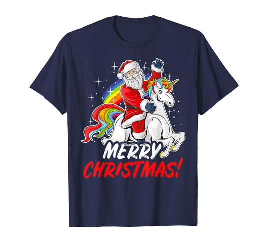 Unicorn Santa Claus Christmas Holiday T-Shirt
