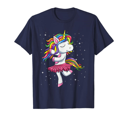 Ballet Dancing Unicorn Shirt, Rainbow Ballerina Dance Girls T-Shirt