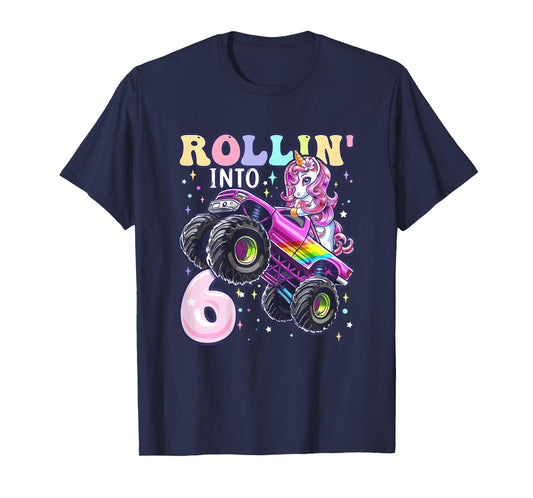 Unicorn Monster Truck 6th Birthday 6 Year Old Girls Party T-Shirt