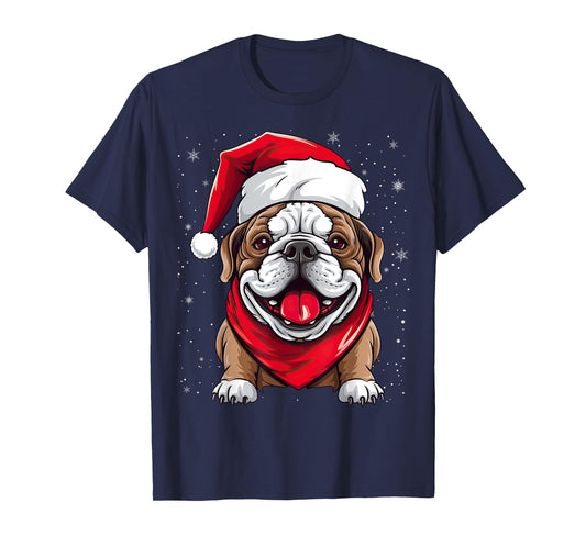 English Bulldog Santa Hat Christmas Party T-Shirt for Men Women Kids