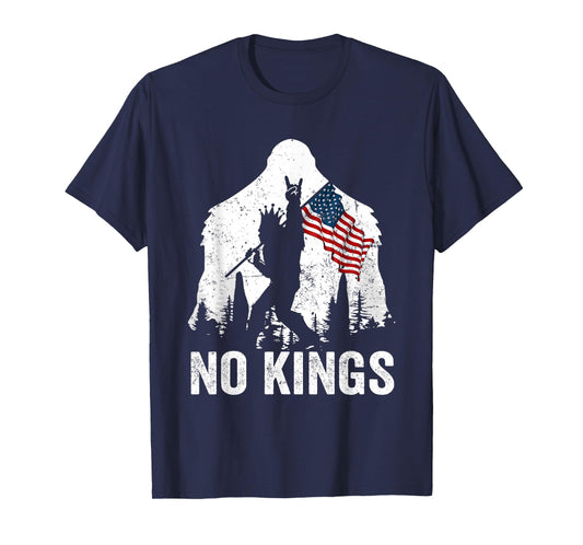 No Kings Shirt Bigfoot, Sasquatch with America Flag No Kings T-Shirt