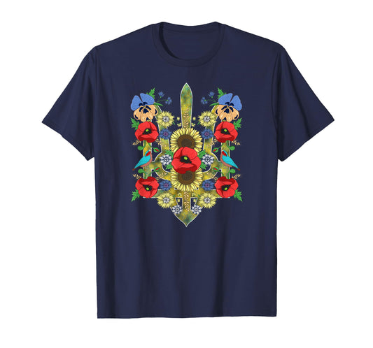 Ukraine Birds Red Poppies Trysub Retro Ukrainian Vyshyvanka T-Shirt