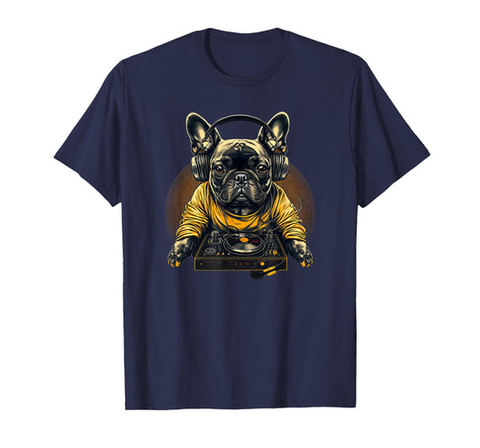 Funny French Bulldog Frenchie DJ Electronic EDM music T-Shirt
