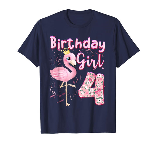 4th Birthday Girls Flamingo 4 Years Old Tropical Flamingo T-Shirt