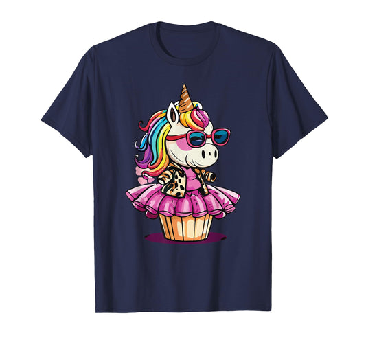 Unicorn Cupcake Cute Leopard Print Rainbow Unicorn Party T-Shirt, Small