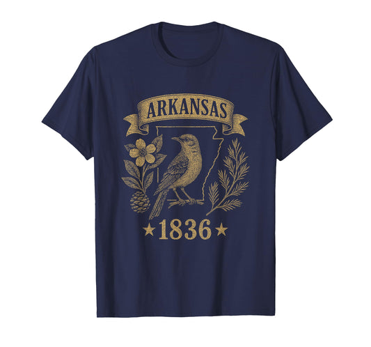 Arkansas 1836 Vintage Mockingbird Nature Retro Pride T-Shirt