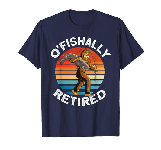 Ofishally Retired - Bigfoot fishing retro Retirement dad men T-Shirt