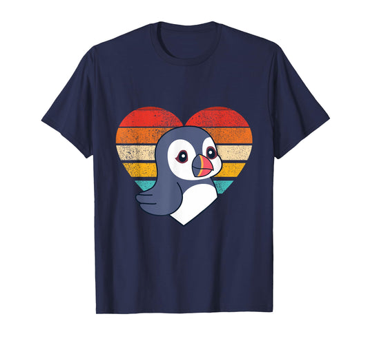 Cute Puffin Design Retro Heart Shape Vintage T-Shirt