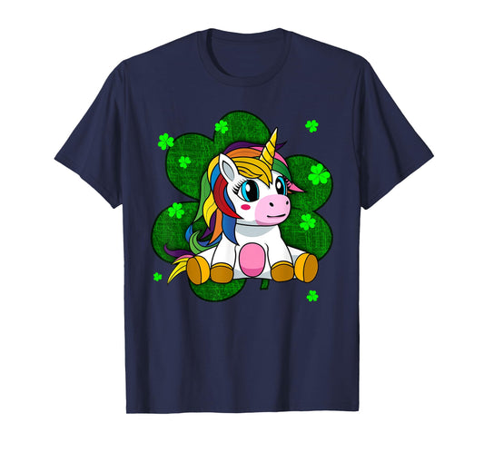 Cute Kids Unicorn Shirt Girls St Patricks Day Shamrock Tee T-Shirt