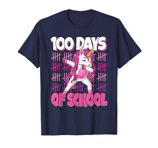 100 Days Of School Dabbing Unicorn 100th Day Of School Girls T-Shirt