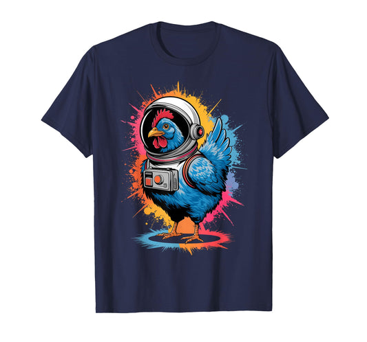 Funny Chicken Graphic Astronaut Chicken Unisex-Adults, Unisex-Kids Chicken Lover T-Shirt Black Small Classic Fit Imported Cotton, Polyester Short Sleeve T-Shirt