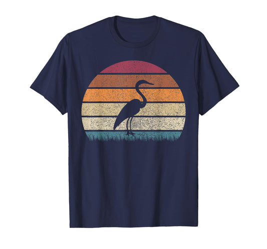 Vintage Retro Sunset Grey Heron Bird Lover Silhouette T-Shirt