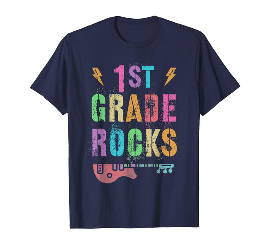 Hello 1st GRADE ROCKS Teacher FIRST Grader Little Rockstar Men Women Girls Kids T-Shirt