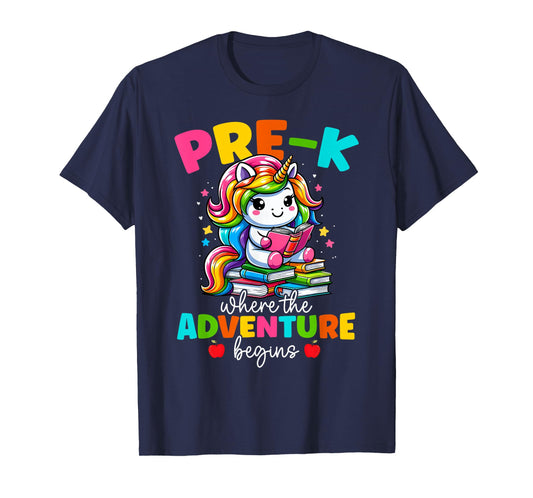 Pre-K Where The Adventure Begins Unicorn Back To School T-Shirt