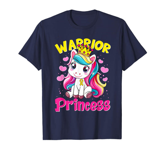 Warrior Princess Unicorn Girls Childhood Cancer Awareness T-Shirt