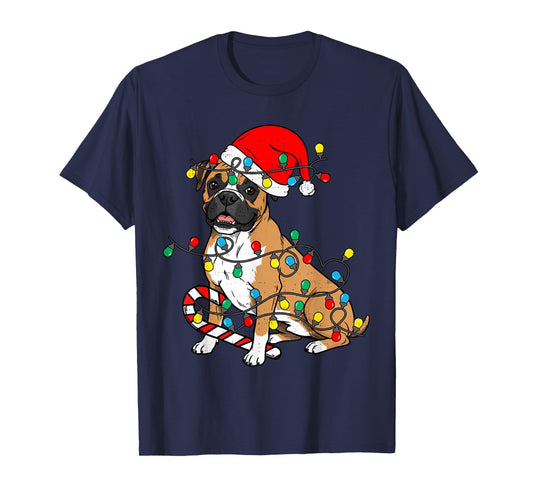 Boxer Dog Christmas Lights Pajama Santa Xmas Pet Dog Lover T-Shirt