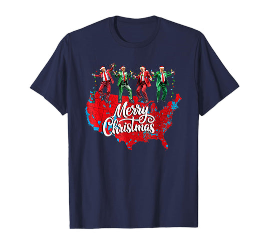Trump Election Map Merry Christmas Holiday Santa Hat Xmas T-Shirt