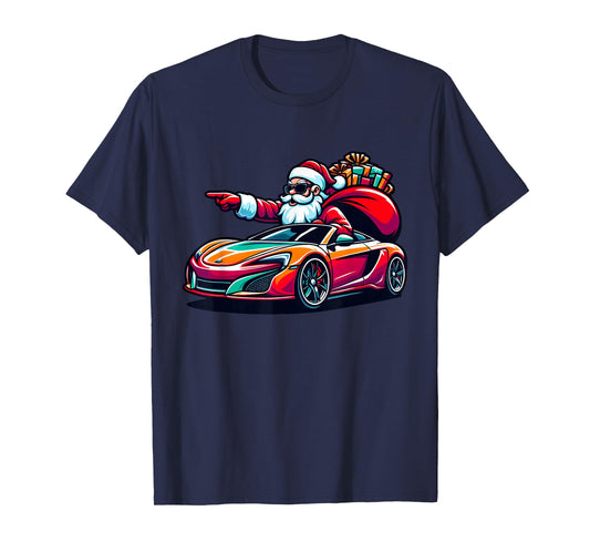 Funny Christmas Santa Claus Driving Sport Car Xmas Pajama T-Shirt