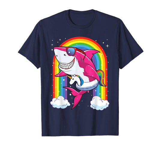 Pink Shark Shirt For Girls Kids Summer Vacation Unicorn T-Shirt