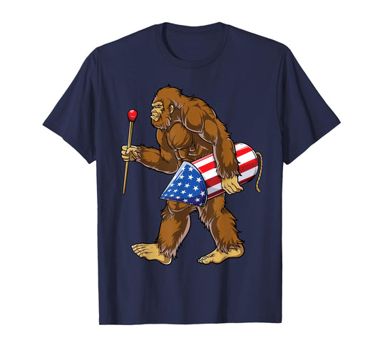 Bigfoot Fireworks 4th of July Men Sasquatch American Flag US T-Shirt