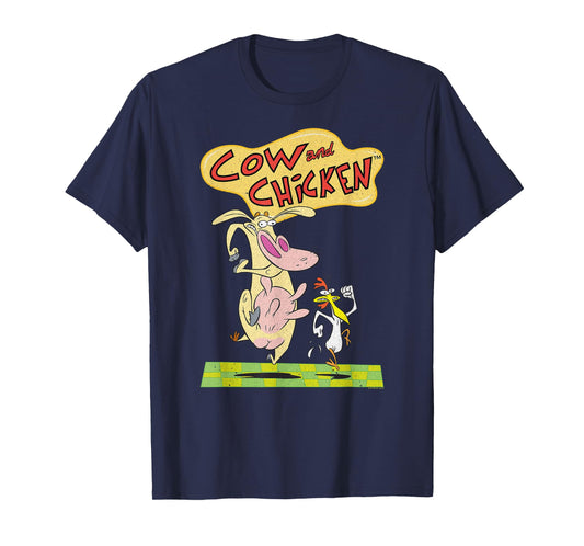 Cow and Chicken Vintage Running Characters Cartoon T-Shirt