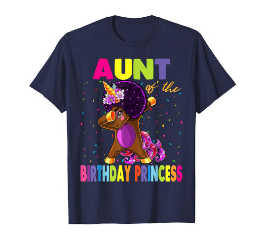 Dabbing Unicorn Afro Aunt of the Birthday Princess T-Shirt