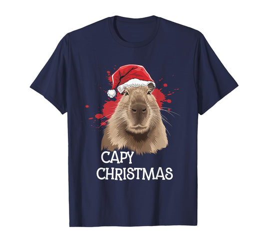 Capy Christmas Xmas Santa Hat Pajama Rodent Animal T-Shirt