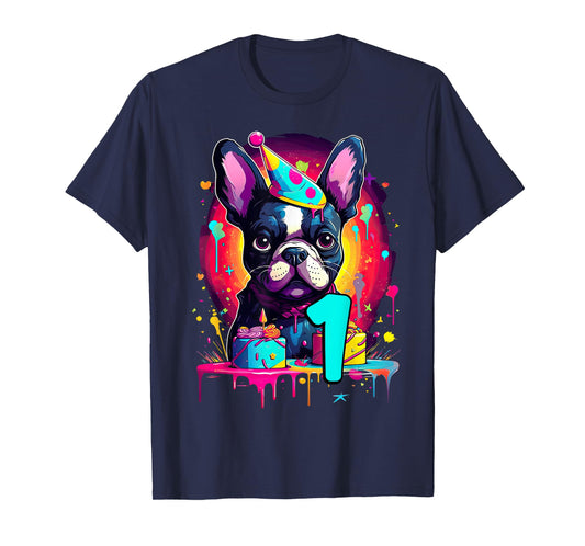 French Bulldog Dog 1st Birthday Themed Party 1 Years Old Men Women Girls Kids T-Shirt