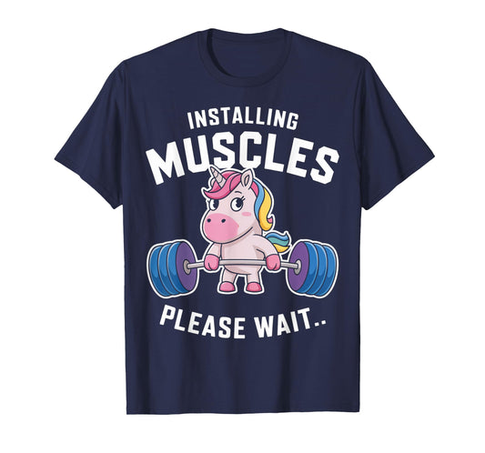 Unicorn Lifting Barbell Loading Muscles Funny Gym Design T-Shirt