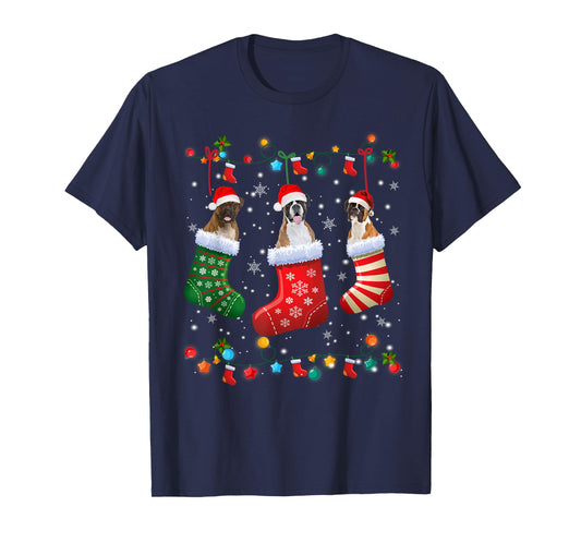 Christmas Socks Pajama Boxer Dog Puppy Lover T-Shirt for Men Women Kids