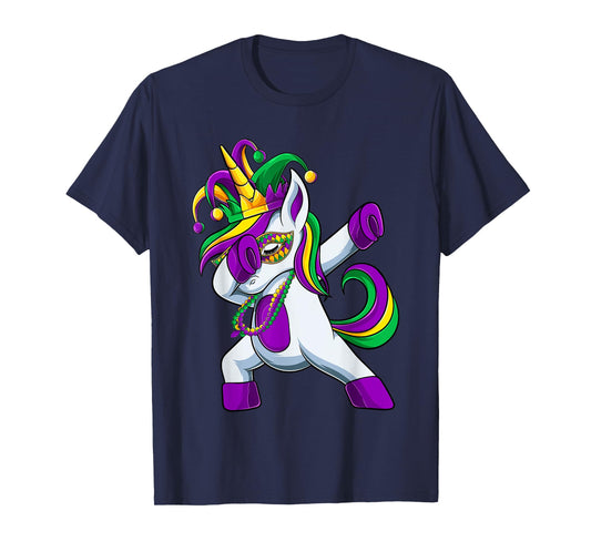 Dabbing Jester Unicorn Mardi Gras Shirt, Kids Girls T-Shirt