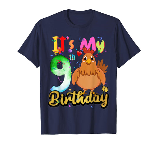 Kids Chicken 9th Birthday 9 Years Old Girls Chicken Birthday T-Shirt