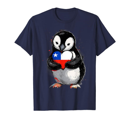 Chile Heart Penguin Chilean Pride Chilean Roots Chilean Flag T-Shirt