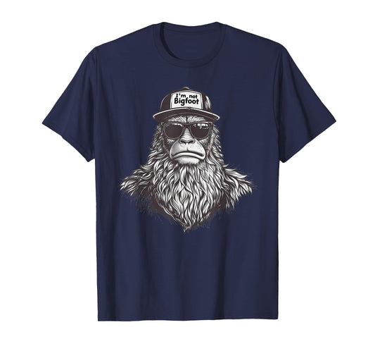 Bigfoot In Disguise Sunglasses Trucker Hat I'm Not Sasquatch T-Shirt, Small, Black
