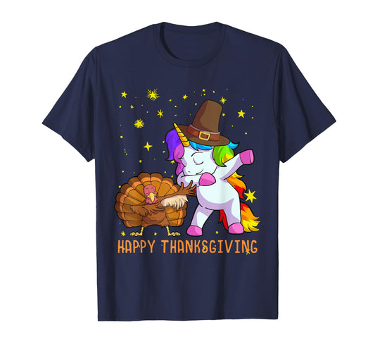 Cute Unicorn Thanksgiving Shirt For Girls Pilgrim Hat Turkey T-Shirt