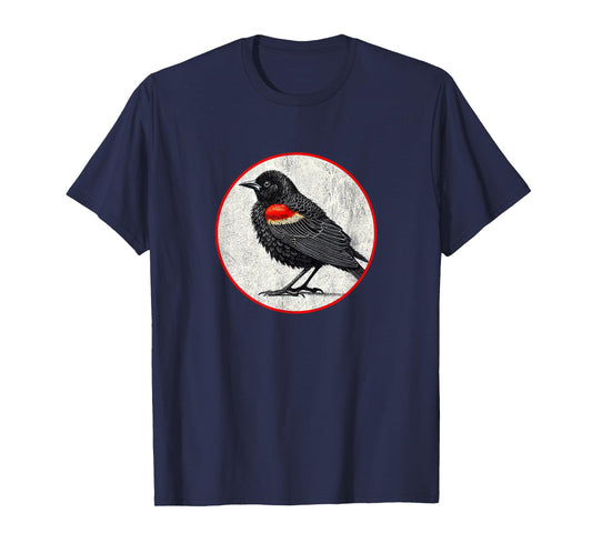 Colorful Retro Red-Winged Blackbird Bird Design T-Shirt
