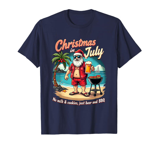 Christmas In July Funny Santa No Milk Cookies Just BBQ T-Shirt