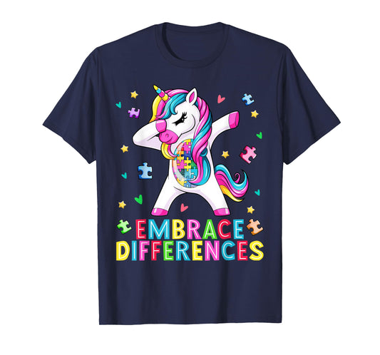 Funny Autism Awareness Cute Dabbing Unicorn Women Kids Girls T-Shirt