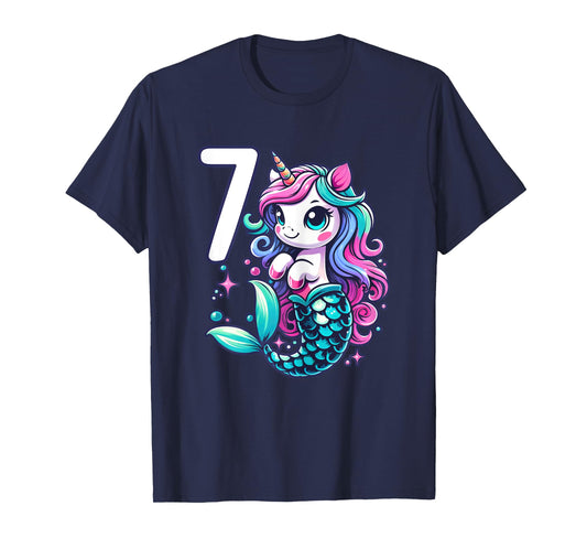 Unicorn Mermaid 7th Birthday 7 Year Old Party Girls Outfit T-Shirt