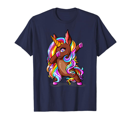 Dabbing Brown Skin Unicorn African American Woman Girl Gifts T-Shirt