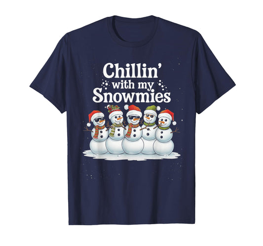 Snowman Christmas Chillin With My Snowmies Kids Boys Girls T-Shirt