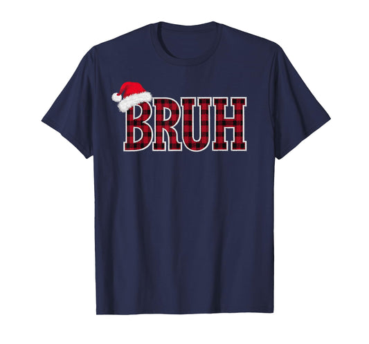 Bruh Funny Christmas Plaid Xmas Pajamas Teens Boys Kids T-Shirt