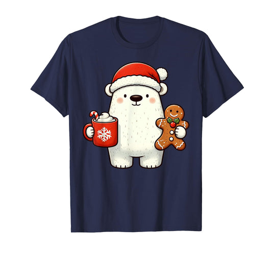 Polar Bear Santa Hat Christmas Holiday Xmas Coffee Cookies T-Shirt