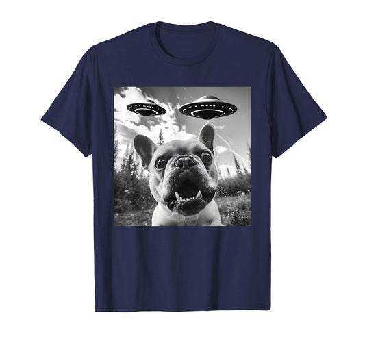 Funny French Bulldog Selfie with UFO Men Graphic T-Shirt