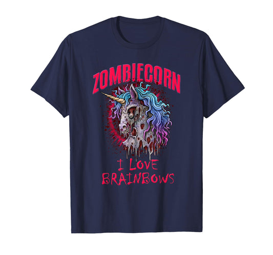 Zombie Unicorn I Love Brainbows Punk Gothic Goth Halloween T-Shirt